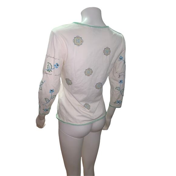 Petite Sophisticate White Long Sleeve Embroidered Beaded Design Top S - Picture 5 of 5